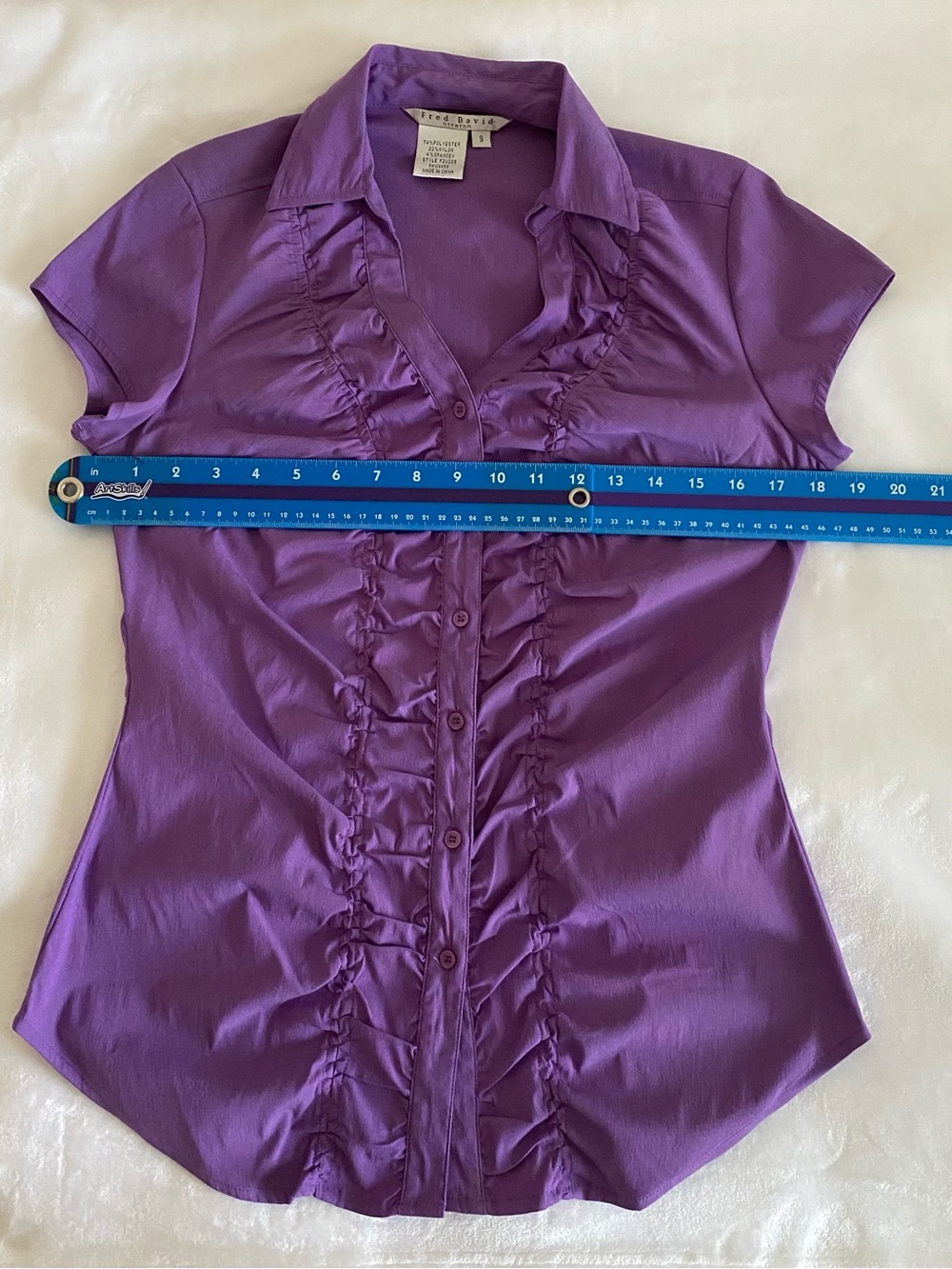 Fred David Ruffled Button-Front Blouse - Purple Size S - Picture 3 of 7
